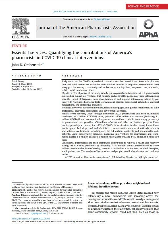 The Essential Role of Pharmacy in Response to COVID-19
