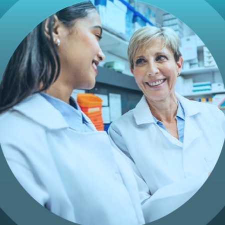 Pharmacists talking and smiling